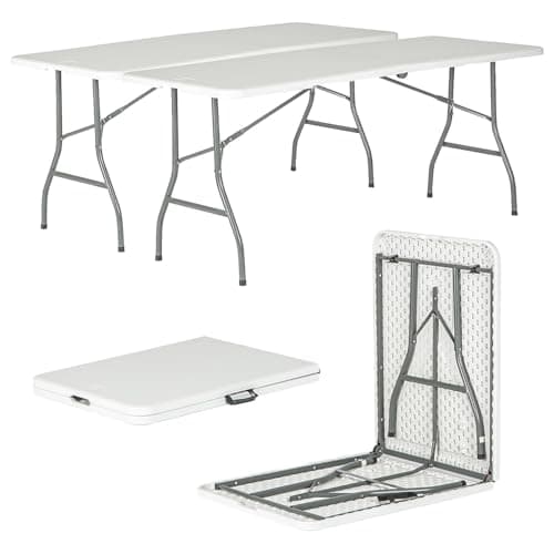 Image of Harbour Housewares Rectangle Folding Trestle Tables - 180cm (6ft) - White - Pack of 2 Outdoor Folding Table for Picnic, BBQ, Garden, Camping, Wedding, Party Catering