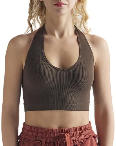 Image of noflik Women's Seamless Ribbed Knit Bralette Top, #1043 / Chocolate Brown, L