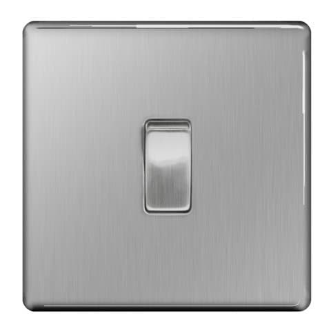 Image of BG Flatplate Screwless 10AX Plate Switch 1 Gang 2 Way Brushed Steel