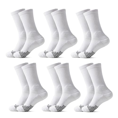 Image of Caudblor 6 Pairs Mens Athletic Crew Socks, Cushioned Sport Running Socks with Arch Support, Breathable Performance Mid-Calf Socks for Training & Daily Wear, Size 9-12
