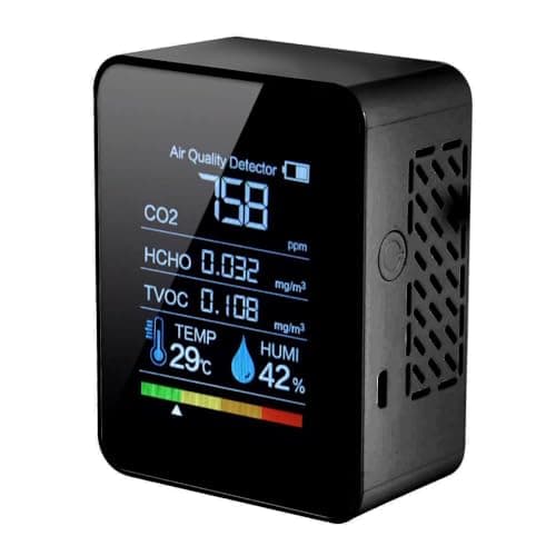Image of Carbon Dioxide Detector, Bekasa 5-in-1 Air Quality Monitor Detector Indoor CO2 Monitor,CO2 Detector,Digital TVOC HCHO Monitor Temperature Humidity Tester Backlight Display for Home Office Gym (Black)