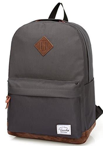 Image of VASCHY School Backpack, Unisex Classic Lightweight Water Resistant Rucksack for Women Men School Bag for Girls Boys for College Work Travel Fits 15-Inch Laptop, Dark Grey