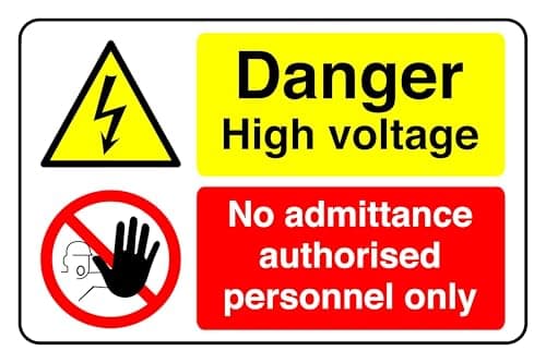 Image of Danger High Voltage No Admittance Authorised Personnel Only - safety sign - 1.2mm Rigid plastic for indoor/outdoor usage (300mm x 200mm) Viewing Distance within 7m.