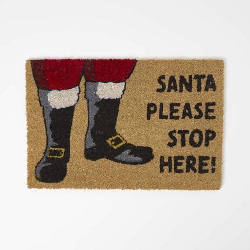 Image of HOMESCAPES Christmas Door Mat 60 x 40 cm “Santa Stop Here” Coir Doormat with Non-Slip Rubber Back for Indoor & Outdoor Use Decorative Patterned Festive Mat