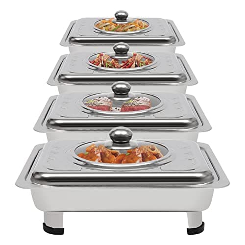 Image of 4 PCS Chafing Dish Buffets Set, Stainless Steel Buffet Trays with Lids, Stacked Food Warmer Buffet Server with Removable Feet, for Parties Buffets Banquets Dinners, Silver, 33.5 x 27.5 x 9 cm