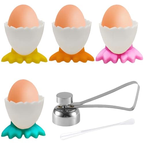 Image of Egg Cups 4Pcs With 1Egg Opener & 1Egg Beater, Funny Cups Set, Novelty Cups Boiled Cutter Holder Chicken Feet for Creative Cutlery for Home Kitchen Decoration(Yellow)