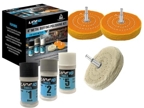Image of LINE10 Tools Metal Buffing Polishing Kit for Drill 4" Buffing Wheels, 3-Step Polishing Compound for Aluminum, Chrome, Stainless Steel Perfect for Auto Wheel, Rim, Trim, Jewelry, Golf Club Restoration