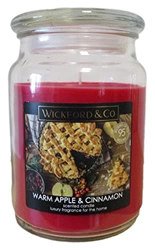 Image of Luxury Scented Candle – Warm Apple & Cinnamon - 18 Oz Jar with lid - up to 95 Hour Burn Time – (by Wickford & Co)