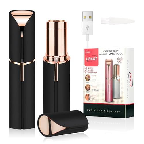 Image of URAQT Facial Hair Remover for Women, Painless Face Hair Trimmer, Rechargeable Mini Epilator Lady Shaver Portable Electric Razor for Lips Face Body Peach Fuzz, Matte Black