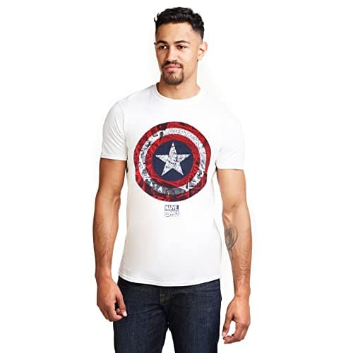 Image of Marvel Men's Captain America Comic Shield T Shirt, White, L UK