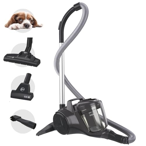 Image of Hoover HP1 Pet Powerful Cylinder Vacuum Cleaner with Pet Hair Tool - Bagless, Compact, Lightweight, Corded, Washable EPA Filter, Large 2L Bin Capacity, Onboard Accessories, 700w [HP120PET]
