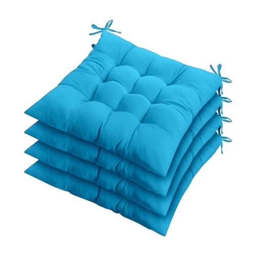 Image of ZZZMRH Chair Cushions Pack of 2 Seat Pads for Dining Chairs, Garden Chair Cushions Tie On_9 Stitch_Teal Indoor/Outdoor Seat Cushions Comfortable Chair Pads for Kitchen Seat Pads 9 stitch cushions