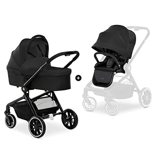 Image of hauck Move so Simply Set, Black - 2 in 1 Pram & Pushchair with Raincover from Birth up to 22 kg inclusive Frame, Carrycot & Toddler Seat, Compact & Foldable, UPF 50+, Fully Reclining