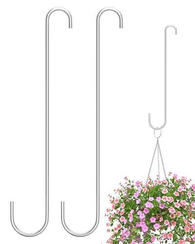 Image of iBorn 12 Inch Extension S Hooks Stainless Steel S Hooks, Heavy Duty S Hook for Hanging Bird Feeders, Flower Basket, Plants, Lanterns, Windchimes, 2 Pack