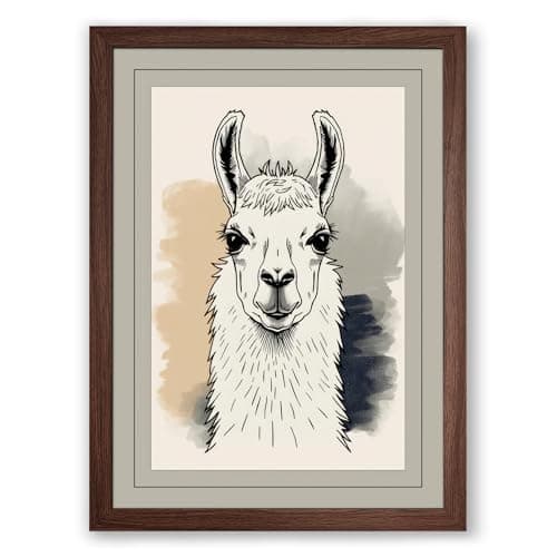 Image of Gentle Llama Boho Framed Wall Art Print A1 (84.1×59.4cm) Walnut, Wall Decor for Living Room, Bedroom, Office & Home, Ready to Hang, Art Gift