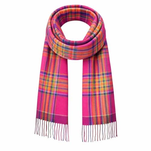 Image of Strathurie of Scotland Raspberry Pink Rainbow Tartan Cashmere-Blend Scarf