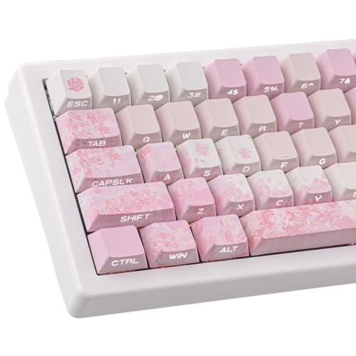 Image of PBT Keycaps 131 Keys Custom Pink Cherry Blossom Keycaps Set Letter Side Engraved Transparent Keycap ANSI Layout for Cherry MX Switches Mechanical Keyboards