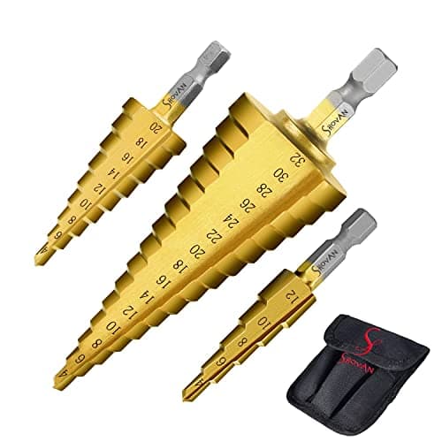 Image of 3PCS HSS Step Bits, High Speed Steel Step Drill Bits Set - (4-12mm, 4-20mm and 4-32 mm) Cone Drill Bits Hole Cutter for Wood, Stainless Steel, Sheet Metal by SS SHOVAN