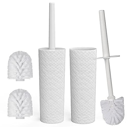 Image of Toilet Brushes Set - White Plastic Toilet Cleaner Brushes with 4 Replaceable Brush Heads, Ergonomic Handle & Soft Flexible Bristles for Home&Hotel Bathroom Toilet Cleaning