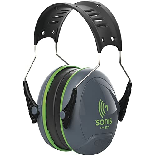 Image of JSP SONIS 1 Adjustable Ear Defenders - 27dB SNR - Grey/Green - Hearing Protection Earmuffs for Adults - Flexible & Comfortable Fit - EN 352-1