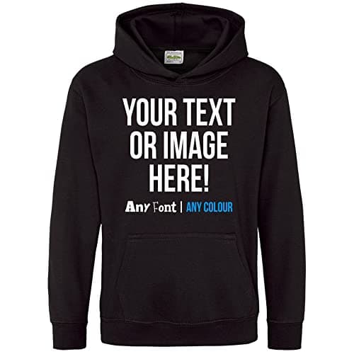 Image of Purple Print House Personalised Kids Hoodie Any Text Image Photo Custom Boys Girls Hoody Hooded Sweatshirt, 3-4 Years, Black