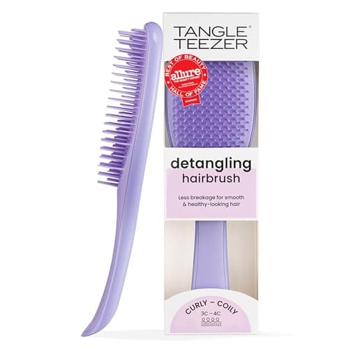Image of Tangle Teezer Naturally Curly Ultimate Detangler Hairbrush for 3C-4C Curly Coily Hair - Two-Tiered Teeth Define Curls & Reduce Frizz - Purple Passion