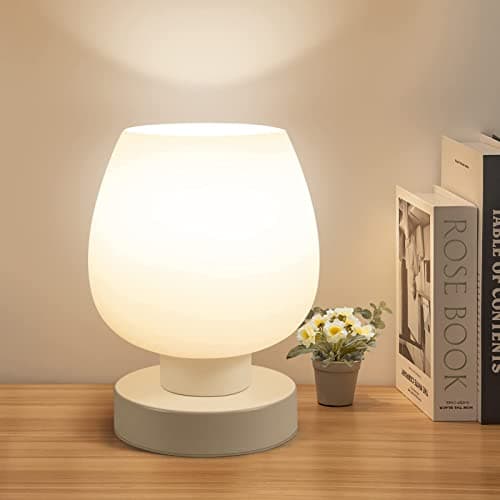 Image of ONEWISH Touch Bedside Lamp Set of 2 - Small Modern Table Lamp for Bedroom Living Room Bedside Table 3-Way Dimmable Desk Lamp with White Opal Glass Lampshade, 2700K LED Bulbs