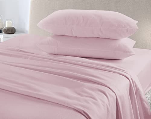 Image of Extra Deep Fitted Sheets Plain Flannelette 100% Brushed Cotton Thermal Super Soft Warm Cosy 40cm Deep Fitted Sheets (Pink, Double)