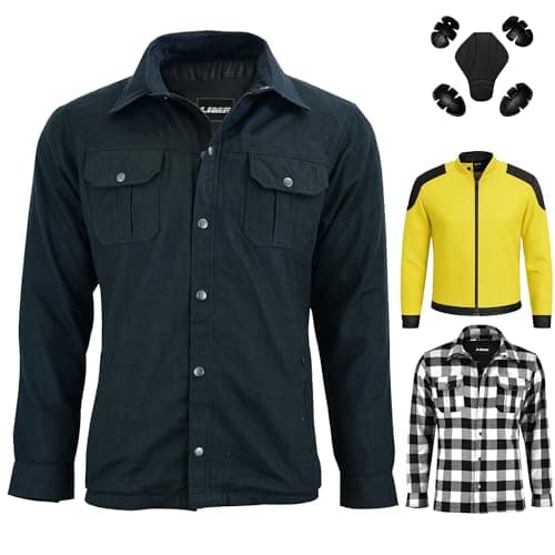 Image of Mens Motorbike Shirt Aramid Fibre Lining CE-Approved Armoured Casual motorbike Jacket Summer jacket Casual Biker Shirt Motorcycle Flannel Shirt (UK, Alpha, XL, Regular, Regular, Plain Black)