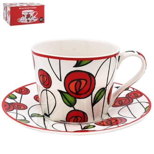 Image of The Leonardo Collection Mackintosh Cup & Saucer Set Charles Rennie Mackintosh for Hot & Cold Drinks | Durable Coffee Cups for Home & Office | Easy & Comfortable Coffee Mugs for Beverages & Daily Use