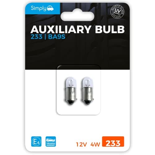 Image of Simply S233BL T4W Auxiliary Bulb Blister, 12V 4W, Base BA9S, High Performance and Maximum Visility, Provide Drivers with more time to React to Changes in Traffic Situations