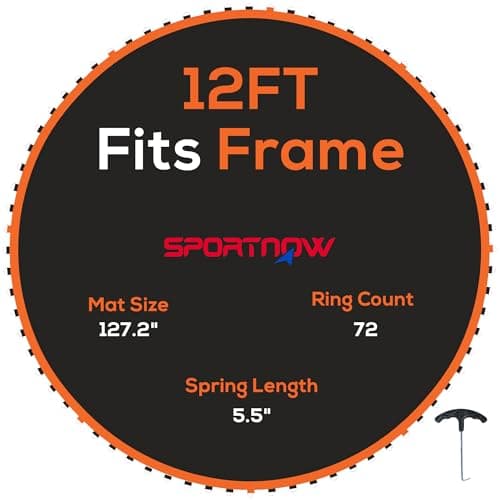 Image of SPORTNOW Trampoline Replacement Mat with Eight Rows of Stitching, Spring Pull Tool, 72 V-Hooks, for 12ft Trampoline, Using 14cm Springs, Trampoline Jumping Mat, Orange