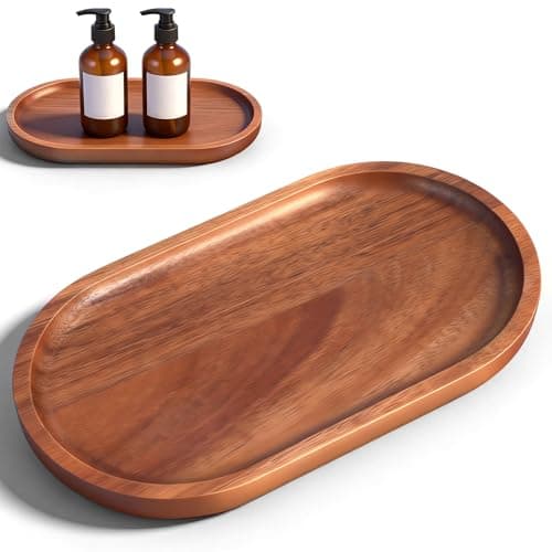 Image of HJZHII Oval Wood Tray, Wooden Serving Tray 7.3''×4.1'' Wood Serving Platter Acacia Oval Wooden Plates for Fruit Snacks Dessert Cheese Bread Appetizers Coffee Cup