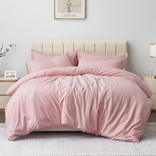 Image of Aisbo Double Duvet Covers Set Rose - 3Pcs Bedding Set Double Bed Soft Brushed Microfiber Quilt Cover with 2 Pillowcases