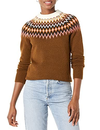 Image of Amazon Essentials Women's Fair Isle Christmas Crewneck Pattern Jumper, Medium Brown Fair Isle, XL