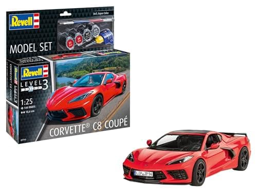 Image of Revell Model Set 67714 Corvette C8 Coupé 1:25 Scale Unbuilt/Unpainted Plastic Model Kit With Accessories