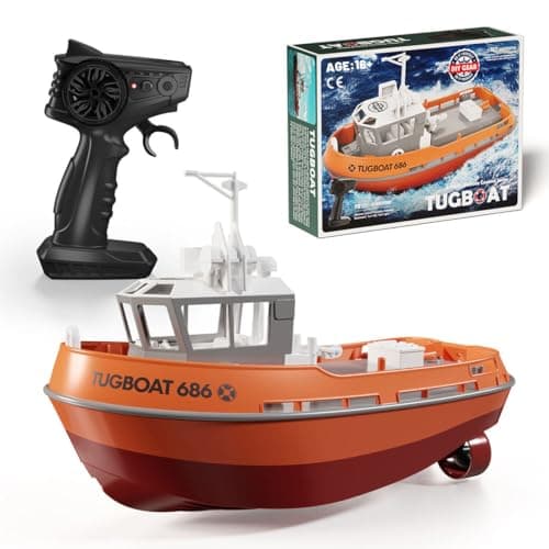 Image of RCXTechPro 1/72 Scale High-Speed RC Racing Boat – 8KM/H 2.4GHz Waterproof Electric Remote Control Tugboat Model with Long Endurance, RTR Turbo Jet Boat for Hobbyists & Enthusiasts