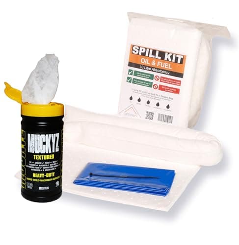 Image of 10 Litre Oil and Fuel Compact Spill Kit for Emergency Cleanup With Free Muckyz Wipes - Efficient Solution for Small Spillages in Workshops, Garages, and Vehicles