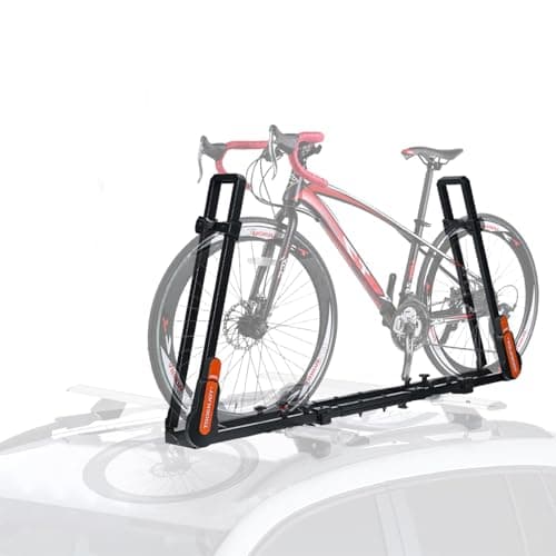 Image of TOOENJOY Roof Mount Bicycle Car Rack, Upright Bike Rooftop Mount Rack with Dual Load Arm & Safe Ratchet Lock,Only for Movable Crossbar