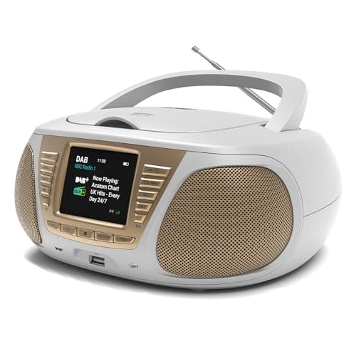 Image of Portable CD Player with DAB/DAB+/FM Digital Radio | Bluetooth & USB MP3 Player | Large Display | Battery & Mains Powered (6x”C”) | Perfect for Home, Office or Outdoors | AZATOM Zenith Z4 (White)