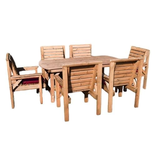 Image of 6FT Wooden Garden Furniture Dining Set with 6 Chairs – Solid Redwood Outdoor Patio Set – Fully Assembled, Weather-Resistant Table & Chairs for Long-Lasting Durability & Comfortable Seating