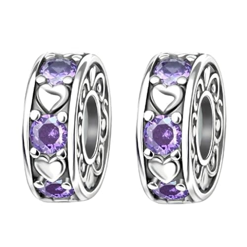 Image of Doyafer 925 Sterling Silver Charms Purple Heart Silicone Spacer Beads Set For Women'S Charms Bracelets 2 Per Pack