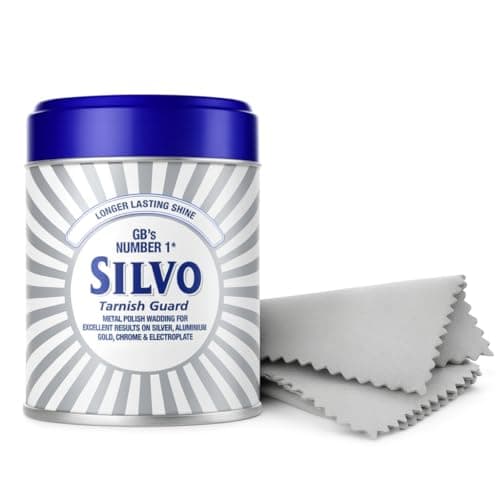 Image of Oesmo Silvo Silver Polish Wadding Tin (75g) with 3 Microfibre Cleaning Cloths – Traditional Jewellery Cleaner & Tarnish Guard Formula for Restoring Medals, Antiques, Trophy Silverware & Gold
