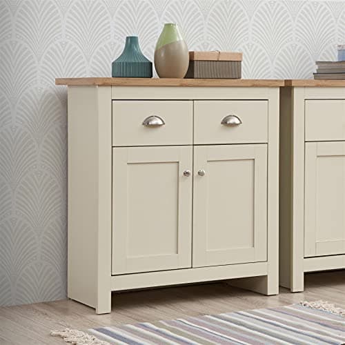 Image of Timber Art Design UK Lisbon Compact 2 Doors 2 Drawer Sideboard Storage Cabinet Cupboard Cream Oak