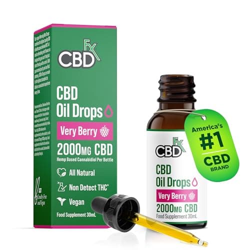 Image of CBDfx 2000mg CBD Oil, High Strength CBD Oil for Stress, Anxiety & Sleep Support, Very Berry Flavoured CBD Drops, Blended with MCT Oil, No THC, 30ml