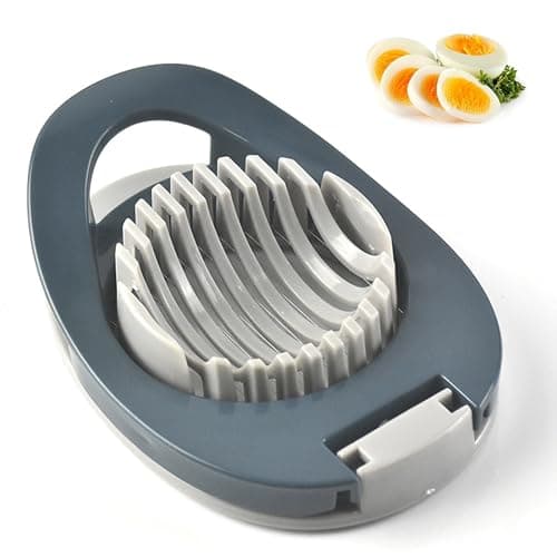 Image of Stainless Steel Wire Egg Slicer, Multi-Purpose Kitchen Cutter for Hard Boiled Eggs, Fruits, Cheese and Sandwiches, Ergonomic Dishwasher Safe Blue Food Prep Tool