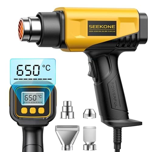 Image of SEEKONE 2000W Heat Gun with LCD Digital Display Compact Design Hot Air Gun Variable Temperature Control 50℃- 650℃ with Memory Function and 4 Nozzles for Crafts, Vinyl Wrap, Shrink Tubing