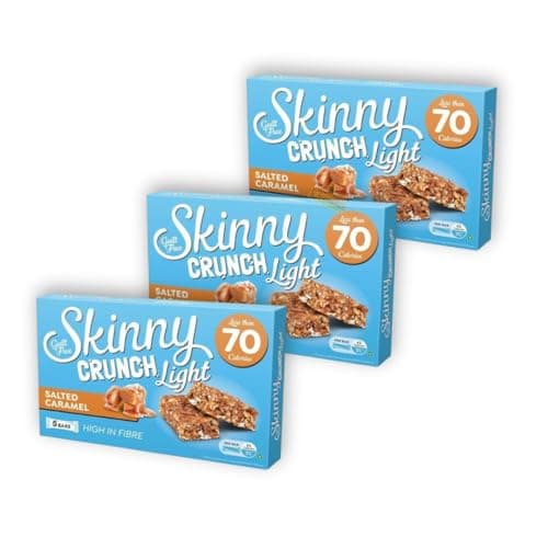Image of Light Salted Caramel Bars 95g – Less Than 70 Calories – High Fibre – Guilt-Free Snack – Vegetarian (3x Skinny Crunch Salted Caramel Bar 95g, Skinny Crunch)