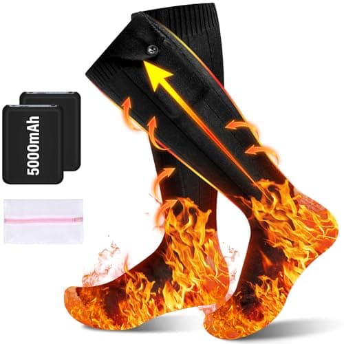 Image of OHFAMO Rechargeable Heated Socks for Men Women, Electric Heated Socks with 2 Rechargeable 5V 5000mah Battery Powered 360° Foot Warmer 4 Levels Heating Suitable for Hiking Camping Outdoor, UK 3~13