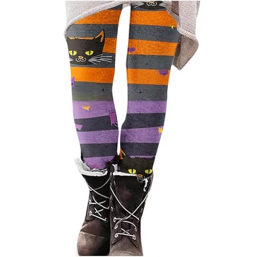 Image of tsaChick Casual Tights for Women Cat Stripe Print Petite Trousers Women Short Leg Halloween Cotton Leggings for UK Buttocks Lift Ladies Gym Leggings Buttery Soft Workout Running Tights